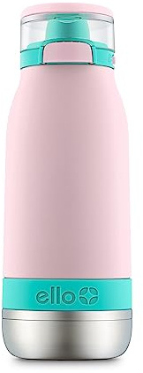 Ello Emma Vacuum Insulated Stainless Steel Kids Water Bottle with Anti-Microbial Straw, 14oz, Cotton Candy