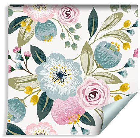 Wallepic Tapete 10m Vlies Tapete Blumen Blätter Stängel Vliestapete 1000x53cm Wand Tapete Wohnzimmer Kinderzimmer Moderne Wanddeko Wand Dekoration