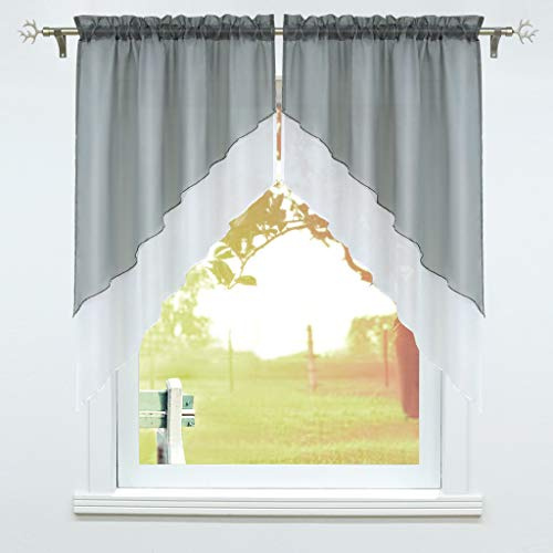 SCHOAL Scheibengardine mit Tunnelzug 2 Stück Kleinfenster Gardinen Küche Set Bistrogardinen Voile Stores Fenstergardine Modern Grau BxH 80x80cm