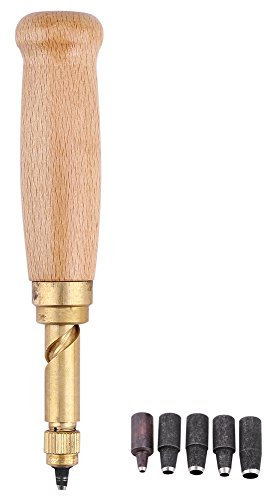 Herramienta de cuero perforadora de madera, tornillo de mango de madera, perforadora automática de cuero, herramienta de costura artesanal de bricolaje con puntas de 1,5-4 mm