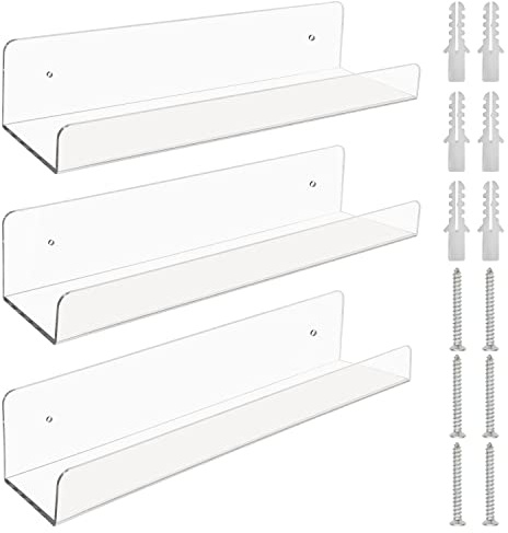 BELLE VOUS 3 STK Acryl Regal Set Klar - Regal Wandhalterung aus Acryl - Deko Bilderleiste Wand Bücherregal für Wohnzimmer, Schlafzimmer, Badezimmer Organizer & Büro - Idealer Organizer & Fotoleiste