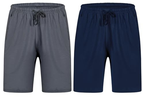 Chalier Cozy 2 Pezzi Pantaloni Corti Pigiama da Uomo Morbide Modal Shorts da Salotto Biancheria da Notte con Tasca e Girovita Regolabile