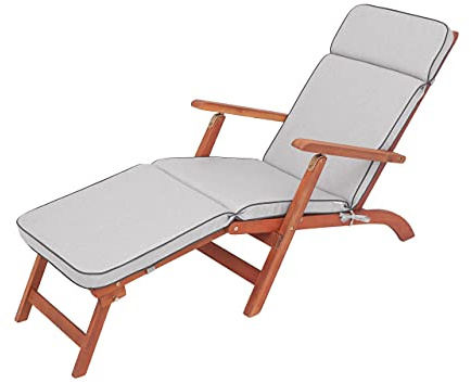Solstol, dyna trädgårdsfåtölj (askgrå) 178 x 47 cm, 5 cm tjock, dynor för däckstol, bekvämt vadderat dyna för solstol, liggstol
