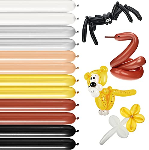 120 Pieces Long Twisting Balloons 6 Colors Modelling Balloons Twisting Party Long Latex Balloon for Animals Flower Birthday Wedding(Gold, Silver, Black, White, Nude Color, Coffee)