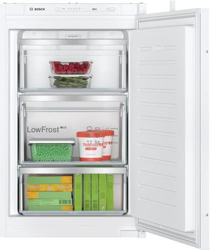 Bosch GIV21VSE0 Serie 4 Einbau-Gefrierschrank, 87,4 x 54,1 cm Nische, 87 L, Schleppscharnier, Made in Germany, LowFrost seltener abtauen, BigBox Platz für großes Gefriergut, Mehrfarbig