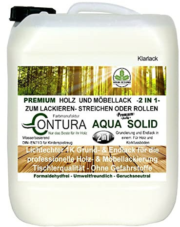 Farbmanufaktur CONTURA Nur das Beste für ihr Holz Möbellack Klarlack 2 in 1 Grundierung + Lack Tischlerlack Versiegelung farblos für Kinderspielzeug SEIDENGLÄNZEND (2,5 Liter)