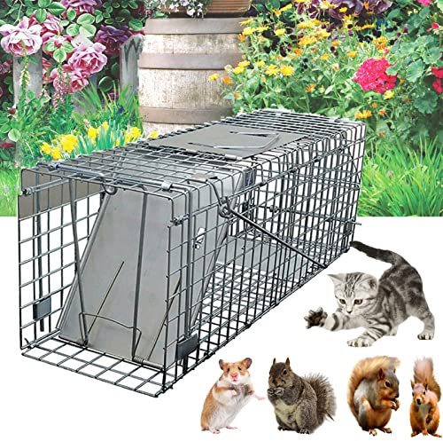 Live Rabbit Trap Humane Mouse Rodent Trap Cage, Humane & Effective Pest Wild Animal Control No Kills Trap Cage for Feral Cat Mink Squirrels Chipmunk Catcher for Home Gardens Garages Use, 24x7.5x8.3