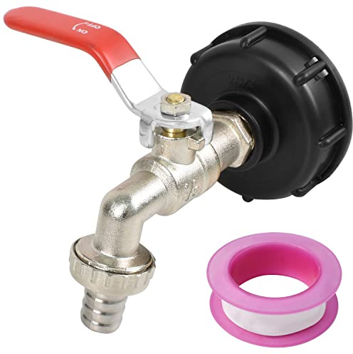 Wasserhahn Messing IBC Adapter mit Schwanenhals Wasserhahn S60x6 Auslaufhahn IBC 1/2 Wandanschluss Abgang mit Hahnanschlussstück Messing Zapfhahn für Regenwassertank IBC-Container Regentonne