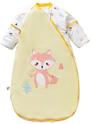 Chilsuessy Baby Winter Schlafsack mit abnehmbaren ärmeln 3.5 Tog Warm Schlafsack Langarm Kinderschlafsack Babyschlafsack aus ganz soft natürlich Baumwolle, Fuchs/3.5 Tog, L/Babyhöhe 80-90cm