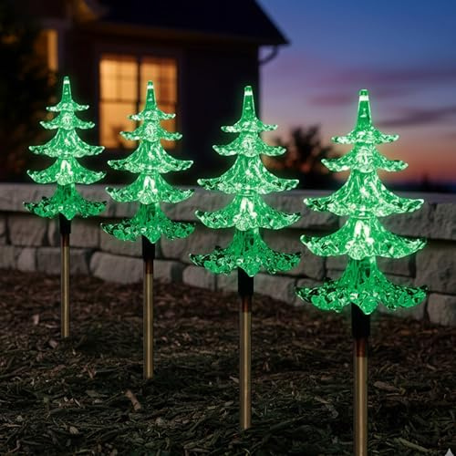 ADEPTNA 4 Stück LED Weihnachten Weg Baum Lichter mit Timer-Funktion Batteriebetrieben Xmas Outdoor Terrasse Weg Auffahrt Weihnachtsdekorationen Outdoor
