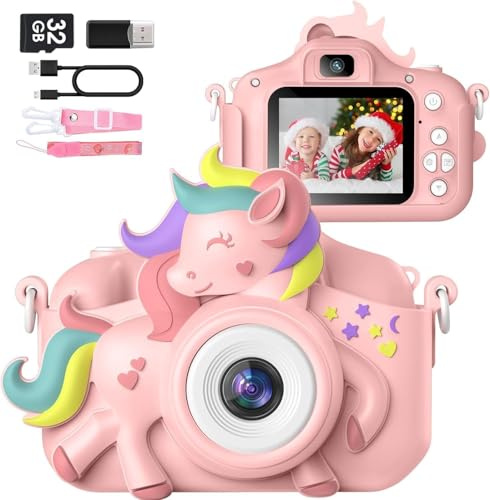 Kids Camera for 3-8 Years Old Toddlers Childrens Boys Girls Selfie Camera 20 MP HD 1080P IPS Screen Dual Digital Toy Camera for Kids Christmas Birthday Gifts with 32Gb Card