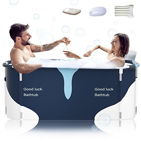 Vasca da bagno pieghevole portatile da 140 cm con telaio in metallo, grande famiglia vasca da bagno per adulti, efficiente conversione da bagno calda e fredda, 140 cm x 60 cm x 55 cm (stile latte con