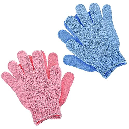 Guanti esfolianti, 2 paio guanti per doccia,Guanti Da Bagno Esfolianti,guanto esfoliante corpo,per doccia, spa, massaggi e rimozione delle cellule morte(Blu + rosa)