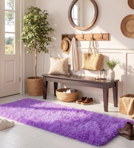 VOFUSHON Tappeto Camera da Letto 80x150 cm Viola, Tappeto per Lato Letto e Cameretta, Morbido a Pelo Lungo, Lavabile a Mano e Antiscivolo