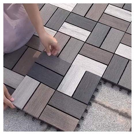 Innen Außen Quadratisch Plastik Holz Fußbodenfliesen, Ineinandergreifende Balkon-Bodenbelag Mit Sockel, Terrassenplatten Aus Holz Für Terrassen Garten Pools (Farbe : C, Größe : 25PCS-30X30cm)