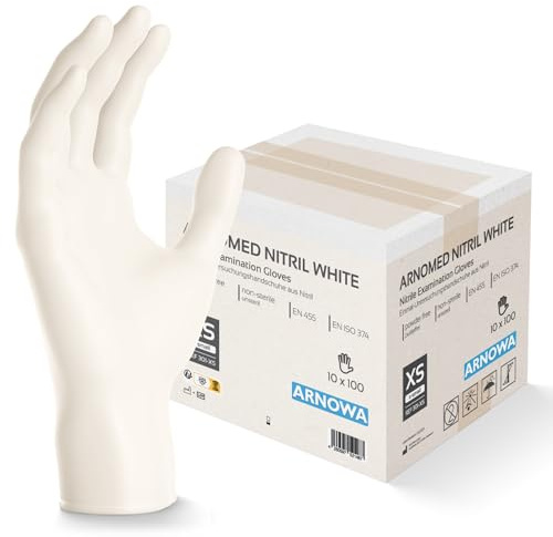 1000x ARNOMED® Einweghandschuhe Weiß, Nitril Handschuhe XS | Einmalhandschuhe, Nitrilhandschuhe puderfrei, Gummihandschuhe Einweg, Schutzhandschuhe, Handschuhe Nitril in XS, S, M, L, XL