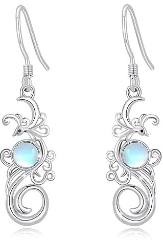 Mondstein Ohrringe 925 Sterling Silber Filigran Phönix Ohrringe mit Mondstein Ohrhänger schlichter Phönix Schmuck Geschenke für Frau Freundin Mutter Tochter