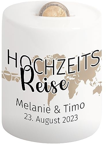 Hochzeitsgeschenke für Brautpaar – Spardose „Hochzeits-Reise“ personalisiert mit Namen und Datum - Verpackung Geldgeschenk Hochzeit Geld-Geschenk - Hochzeitstag Sparschwein