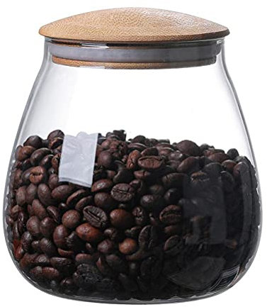 Barattolo di Vetro con Coperchio in Legno, Alto Borosilicato, 400ML 800ML, Barattolo da Trasparente per Fagioli Marmellate di Riso Biscotti Caramelle (800ml)