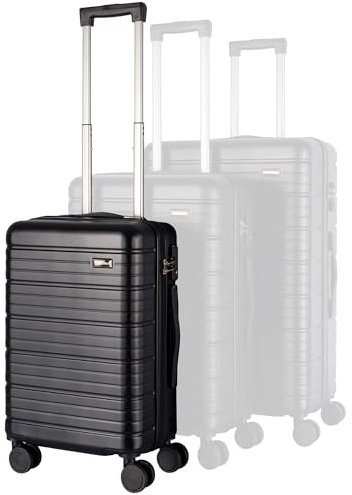 StahlHaus® Hartschalen Koffer 55 cm Handgepäck – Trolley Rollkoffer Schwarz Luxe – 4 Rollen Reisekoffer M 55x38x23 – Premium ABS+PC Mix Hartschale