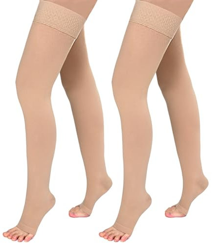 Evolyline 2 Paar Medizinische Kompressionsstrümpfe Damen & Herren 20-30 mmHg, Klasse II Oberschenkel Lang Stützstrümpfe Kompressionssocken für Flugreisen Abgestufte Unterstützung bei Krampfadern