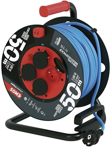 EMOS Kabeltrommel, frost- und bruchsicher, Kabellänge 50 Meter, FRENCH-Standard