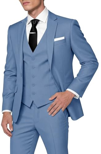 HUUTOE Dusty Blue Suit for Men Mens Elegant Light Blue Wedding Suit Mens Slim Fit 3 Piece Dress Suits Tuxedo for Men Slim Fit for Man XL-Traje de Boda para Hombre