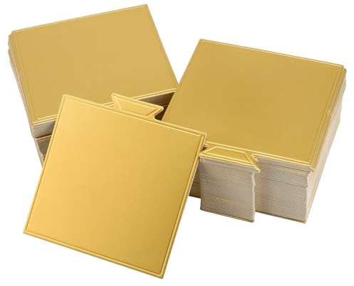MANCHAP 300 PCS 90 x 84mm/3.5 x 3.3 Inch Mini Gold Cake Board, Small Rectangular Cake Boards, Mini Cake Bases Plates Cupcake Dessert Display Board for Parties