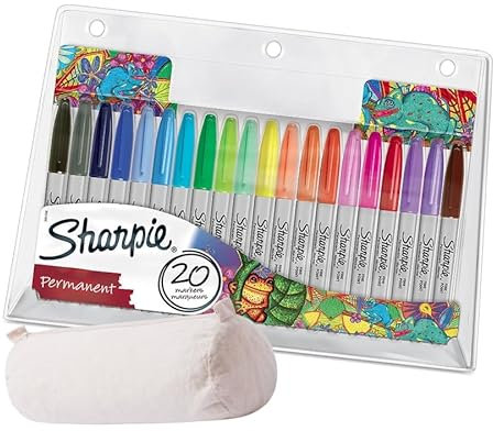 Sharpie Permanentmarker-Set | Exklusives Farbsortiment | feine Spitze | 20 Stück + Baumwolletui