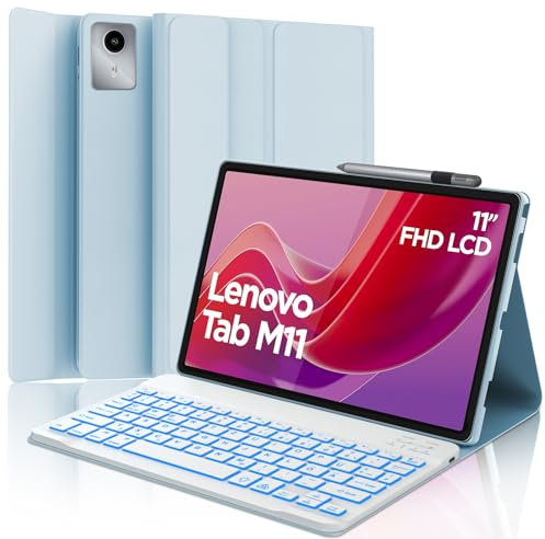 IVEOPPE Tastatur für Tab M11, QWERTZ Deutsch Tastatur, 7-Farbige Beleuchtung Magnetische Bluetooth Keyboard für Tab M11 11 Zoll 2024 (TB330FU/TB330XU), Blau