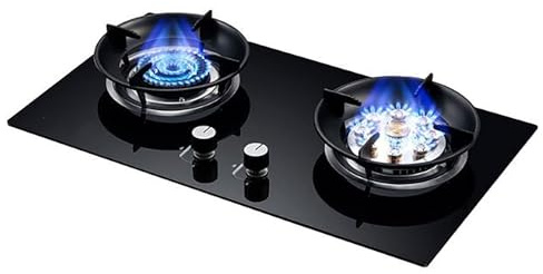 Cuisiniere Gaz Table - Portable Poele A Gaz, Cuisinières À Gaz À Allumage Électronique À Impulsion Gauche 5,2 KW Droite 8,0 KW, Cuisinière À Gaz À Double Brûleur Avec Fonction Minuterie(NG)