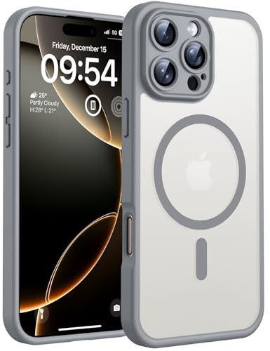TOCOL for iPhone 16 Pro Max Case, Compatible with MagSafe, Titan Gray | Full Camera Protection, Built-in Magnets, 15FT Military-Grade Shockproof Thin Slim Translucent Matte Phone Cover