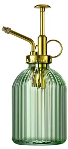 Växt mister vattensprayflaska för växter kreativ handtryck vattenflaska glas blomspruta (grön + gyllene sprinkler), glasvattensprayflaska, vattensprayflaska för växter