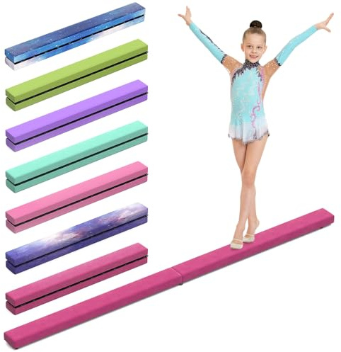 mytueetp Poutre Gymnastique, Poutre Gymnastique Pliable Rose Flanelle 2,1 m/220 LB, Simili Cuir Suédé, Barre Gymnastique Enfant pour Entraînement à Domicile, Exercice Physique