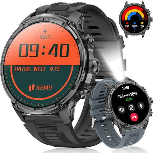 LIGE Militaire Montre Connectée Homme avec 1,85'' HD Grand Écran/LED Lampe/710mAh Batterie,Smartwatch Homme avec 100+ Modes Sportifs,24/7 Moniteur de Fréquence Cardiaque et Sommeil pour Android iOS