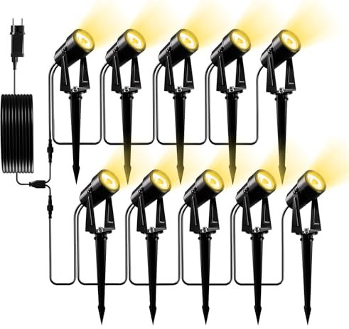 Yuusei Spot LED Extérieur 31M, 1 Lot de 10 Spot Exterieur, Blanc Chaud 3000K LED 27V, Étanche IP65 pour Eclairage, Chemins, Bassins, Jardin