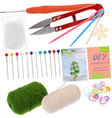 VILLCASE Beginner Crochet Kit Yarn Material for DIY Decor Hanging Basket Plant Holder