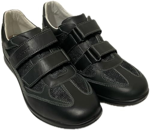 Grisport Zapatos con velcro para hombre, Mocasines transpirables casuales de piel y tela con plantilla extraíble, Negro , 42 EU