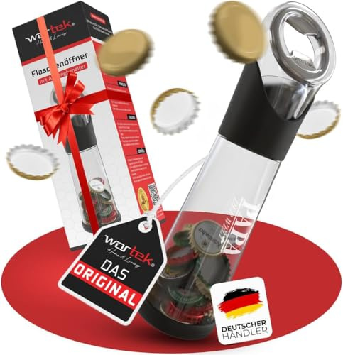 wortek Flaschenöffner mit Auffangbehälter - Getränkeöffner Bieröffner Bierflaschenöffner Kronkorken Sammler - Geschenk für Männer und Bierliebhaber Geschenke für Papa - BESTER PAPA Gravur