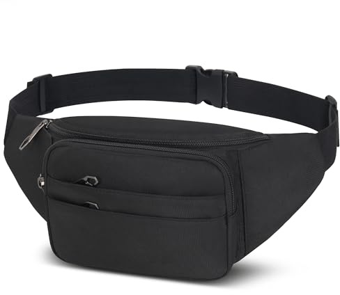 Bauchtasche Herren Stylisch Gürteltasche Damen mit 6 Reißverschluss Fächer, Verstellbarer Gürtel, Schnallen-Clip, Hände frei, Wasserabweisend Hüfttaschen für Reise Sport & alle Outdoor Aktivitäten