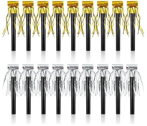 Party Blowers, Colourful New Years Eve Blowers, Fun Party Whistles Blowers Kids Party Bag Fillers for Kids, Party Horns Supplies for Birthday Party, Anniversary and Easter (Gold Silver, 20, Piece)