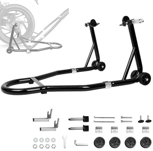WUDLEP Motorcycle Head Lift Stand, Motorcycle Paddock Stand with Weight Capacity of 500kg, Adjustable Motorcycle Front and Rear Wheel Bracket Set, Suitable for Workshops, Garages and Repair Shops