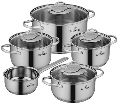 ZILNER® PREMIUM – 9-teiliges Kochtopf Set Induktion - Topfset mit Glasdeckel - Töpfe für alle herdarten - Antihaftbeschichtung