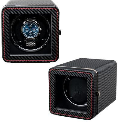 Mcbazel Avvolgitore Automatico Rotante Rettangolare per Orologi, Elegante Scatola per Orologio Automatico Singolo, Motore Silenzioso, 4 Modalità di Rotazione, Scatola Rettangolare in Pelle PU con LED