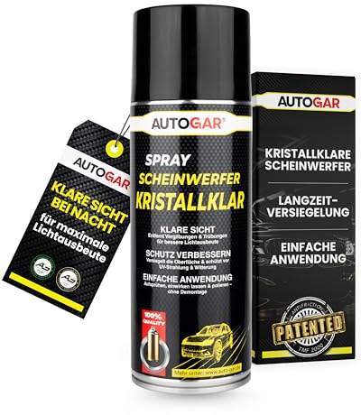 AUTOGAR® SCHEINWERFER KRISTALLKLAR SPRAY 400 ml – Für matte & vergilbte Kunststoffscheinwerfer – Mit UV-Schutz & klarlackähnlicher Versiegelung – Sicht & Optik professionell auffrischen