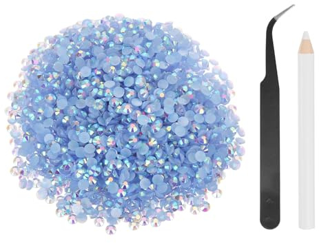 sourcing map 2500 unidades de diamantes de imitación de resina SS20 de 5 mm, gemas de brillo redondas a granel con herramientas de recogida para manualidades, vasos, tazas, ropa, color azul claro