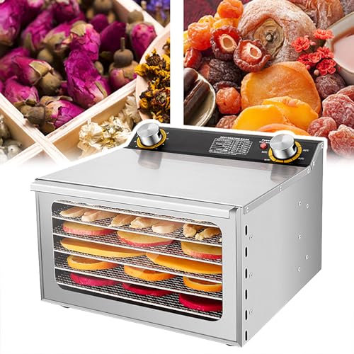 Deshidratador de Alimentos de Acero Inoxidable 6/8/12 (400 W), Tiempo de Secado: 0-12 Horas + Temperatura: 35-90 °C, liofilizador, Espacio Entre Capas: 2,5 cm + Ventilador Integrado, para Fruta, 6 c