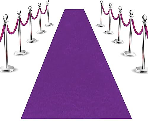 Hochzeitsläufer, 1 x 30 m, rutschfeste Polyester-Teppichrolle mit 2 mm Dicke und Teppichband, perfekt für Party-Dekorationen und Event-Bodenbeläge, Violett