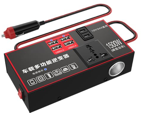 Convertisseur, Onduleur Voiture 1500W 220V, Convertisseur 12V/24V Ports Multiples USB, Chargeur Intelligent Sécurité Surcharge, pour Camping-Car, Bateau, Road Trip
