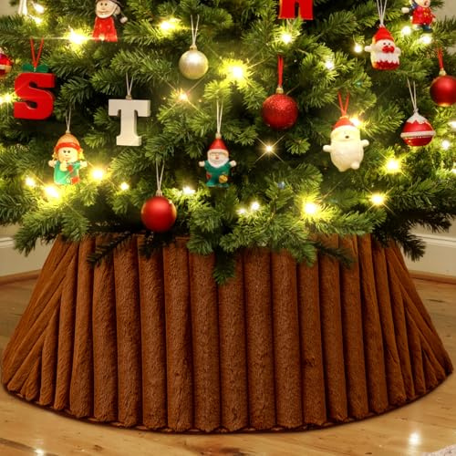 Lanpn Tappeto sotto Albero di Natale Copribase 60cm, Lusso Albero di Natale Copertura Base Piede Gonna per la Decorazioni per Interni per Feste Invernali in casa (Marrone)